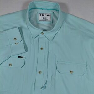 Poncho Outdoors Mens 3XL Regular Fit Fishing Shirt Mint Green Magnetic Pockets